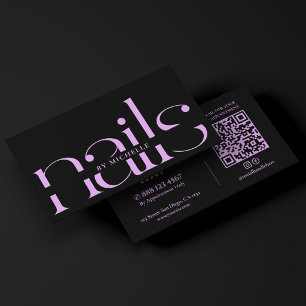 Black Purple Nail Tech Monogram Nails Studio Business Card