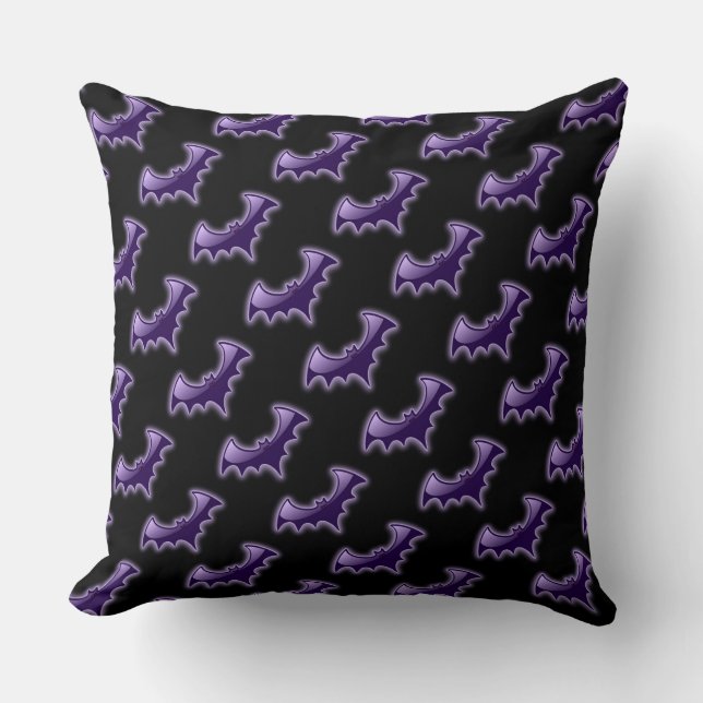 Black & Purple Night Wing Bats Cushion (Front)