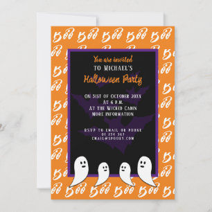 Black purple orange boo Halloween ghost Invitation