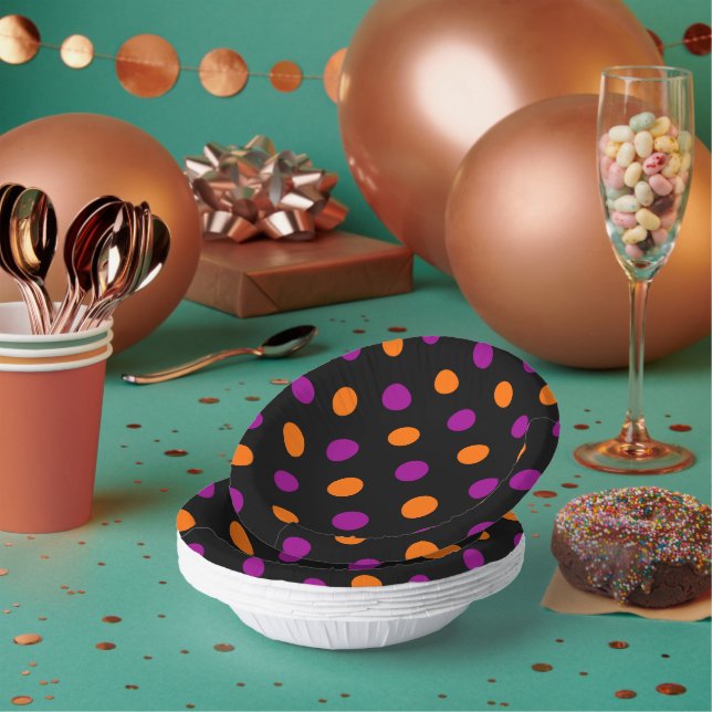 Black Purple Orange Polka Dot Pattern Paper Plate (Multi)