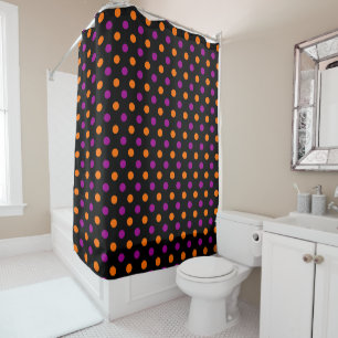 Black Purple Orange Polka Dot Pattern Shower Curtain