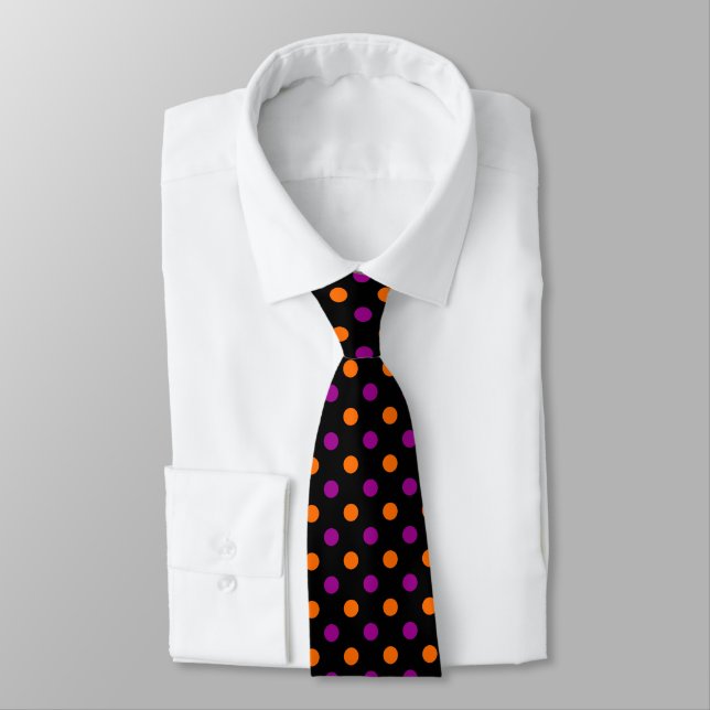 Black Purple Orange Polka Dot Pattern Tie (Tied)