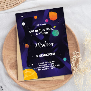 Black Purple Outer Space Birthday Invitations