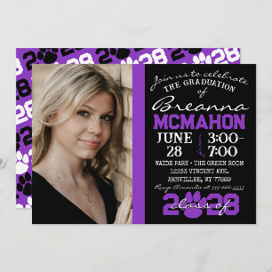 Black & Purple Paw Graduation Photo Invitation