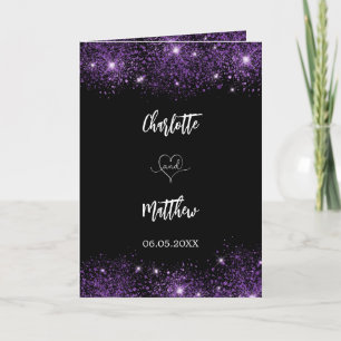 Black purple photo wedding thank you card