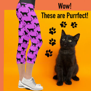 Black Purple/Pink Customised Crazy Cat Woman Capri Leggings