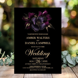Black Purple Pink Floral Wedding Invitation