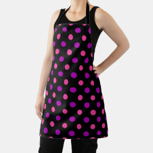 Black Purple Pink Polka Dots Pattern  Apron