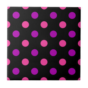 Black Purple Pink Polka Dots Pattern  Ceramic Tile