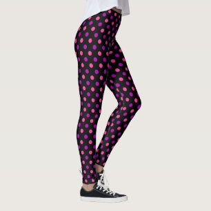 Black Purple Pink Polka Dots Pattern Leggings