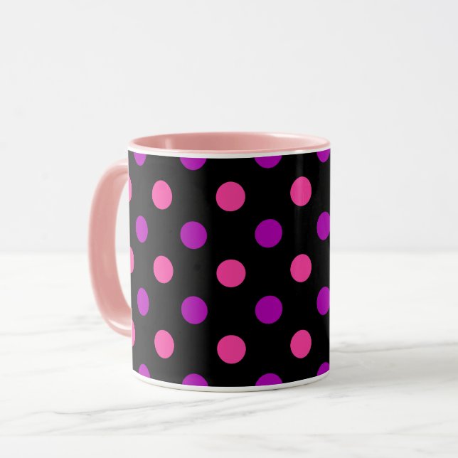 Black Purple Pink Polka Dots Pattern  Mug (Front Left)