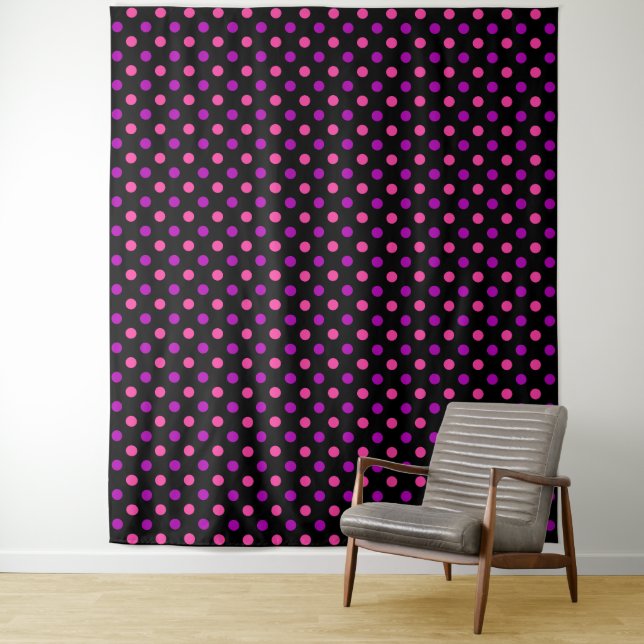 Black Purple Pink Polka Dots Pattern  Tapestry (In Situ)