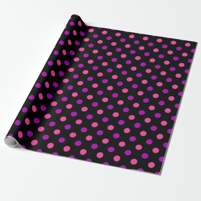 Black Purple Pink Polka Dots Pattern  Wrapping Paper (Unrolled)