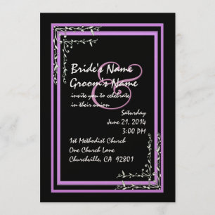 Black & Purple Pink Scroll Work Wedding Invitation