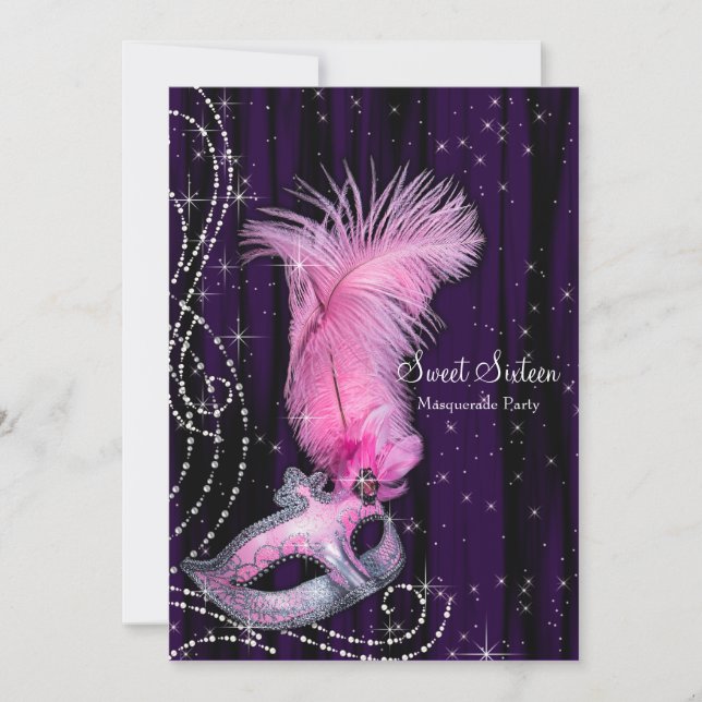 Black Purple Pink Sweet 16 Masquerade Party Invitation (Front)