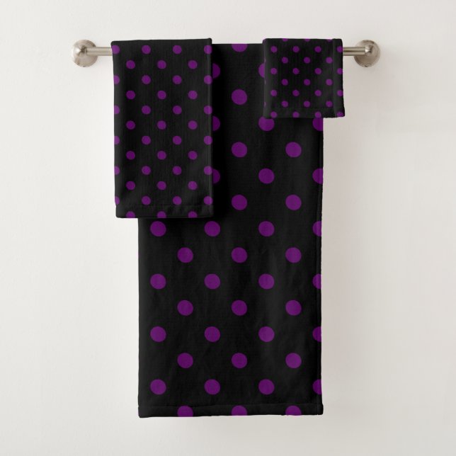 Black Purple Polka Dot Bath Towel Set (Insitu)