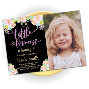 Black Purple Princess Birthday Invitations W Photo