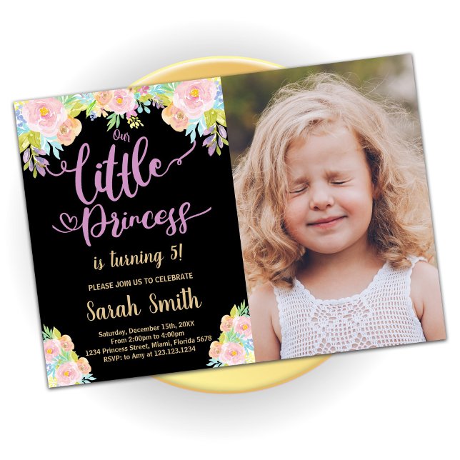 Black Purple Princess Birthday Invitations W Photo (Creator Uploaded)