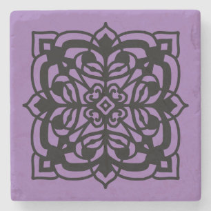 Black, Purple Renaissance Inspired Floral Design Stone Coaster