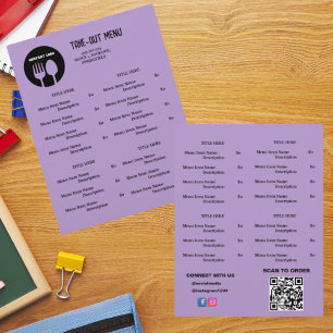 Black Purple Restaurant Take Out Menu with QR Code