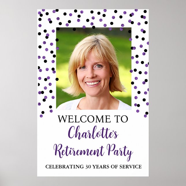 Black Purple Retirement Party Custom 20x30   Poster (Front)