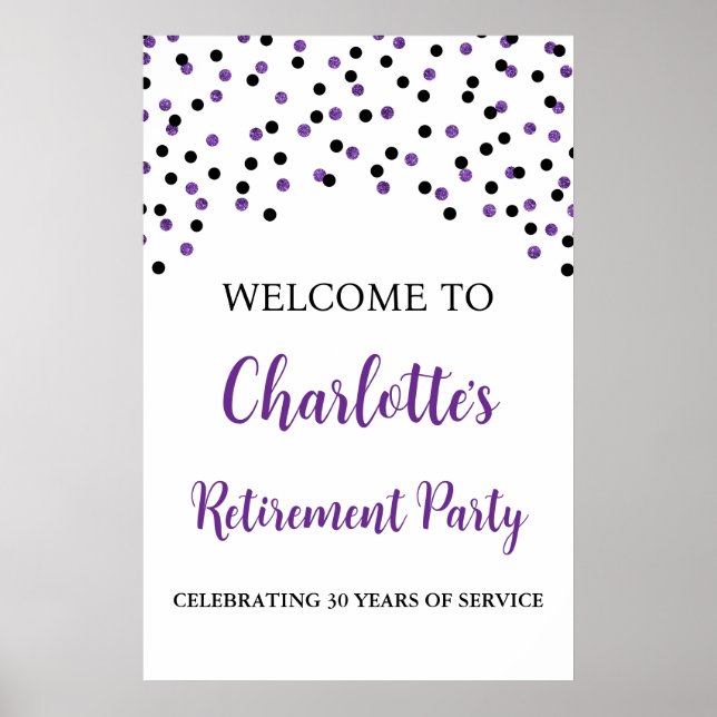 Black Purple Retirement Party Custom 20x30 Poster (Front)