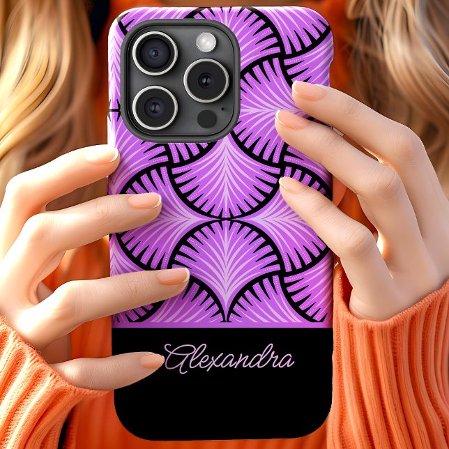 Black Purple Retro 1920s Gatsby Palms Script Name Case-Mate iPhone Case (Creator Uploaded)