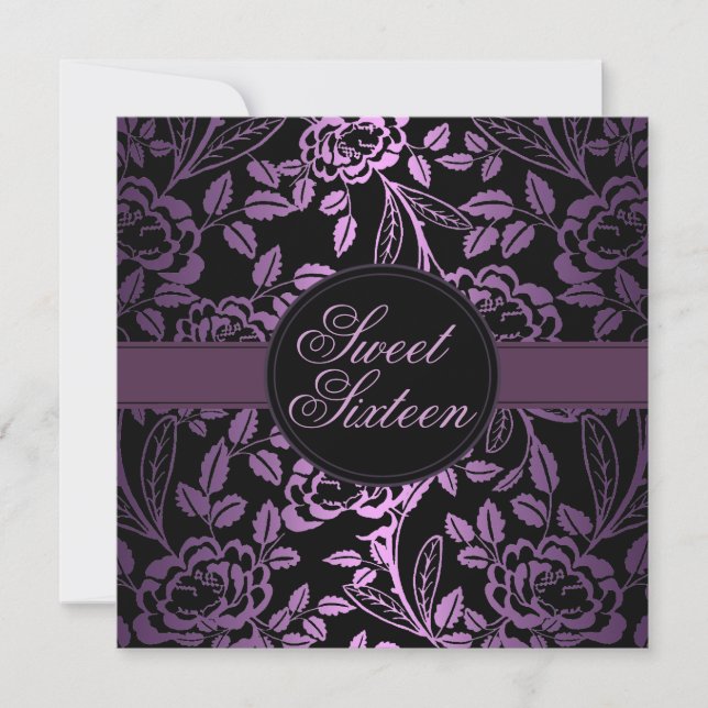 Black/Purple Rose Design Birthday Invitation (Front)