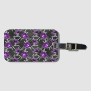 Black Purple Rose Elegant Silver Leaves Garden Luggage Tag