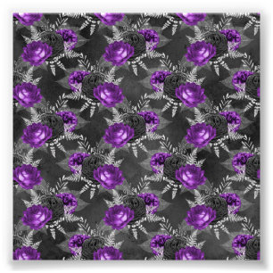 Black Purple Rose Elegant Silver Leaves Garden Photo Print
