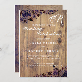 Black Purple Rose Rustic Wedding Invitation