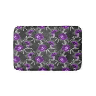 Black Purple Roses Silver Leaves Dark Garden Bath Mat