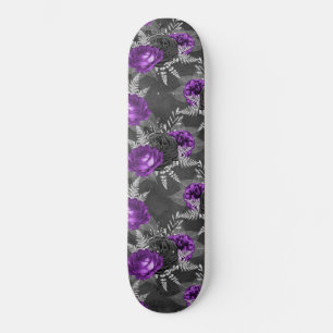 Black Purple Roses Silver Leaves Dark Garden Skateboard