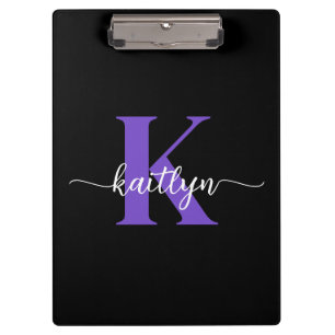 Black Purple Script Monogram Clipboard
