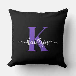 Black Purple Script Monogram Cushion