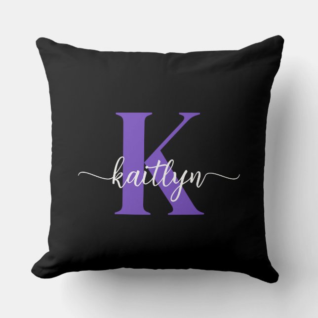 Black Purple Script Monogram Cushion (Front)