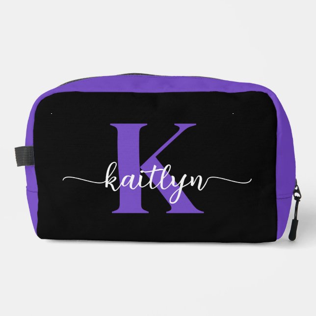 Black Purple Script Monogram Dopp Kit (Front)