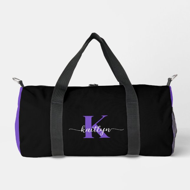 Black Purple Script Monogram Duffle Bag (Front)