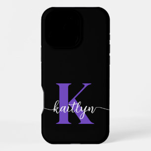 Black Purple Script Monogram iPhone 16 Pro Max Case