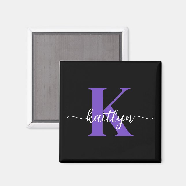 Black Purple Script Monogram Magnet (Front/Back)
