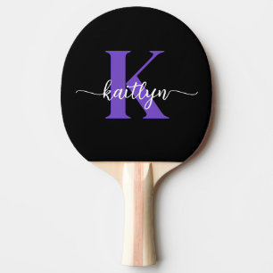 Black Purple Script Monogram Ping Pong Paddle