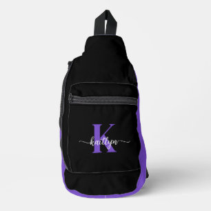 Black Purple Script Monogram Sling Bag