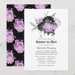 Black Purple & Silver Floral Bridal Shower by Mail Invitation