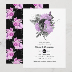 Black, Purple & Silver Floral Gothic Bridal Shower Invitation
