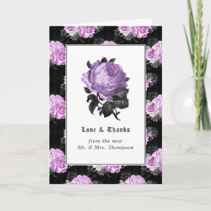 Black, Purple & Silver Floral Gothic Wedding Photo Thank You Card