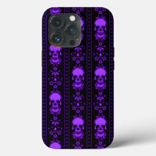 Black & Purple Skull Stripes iPhone 13 Pro Case