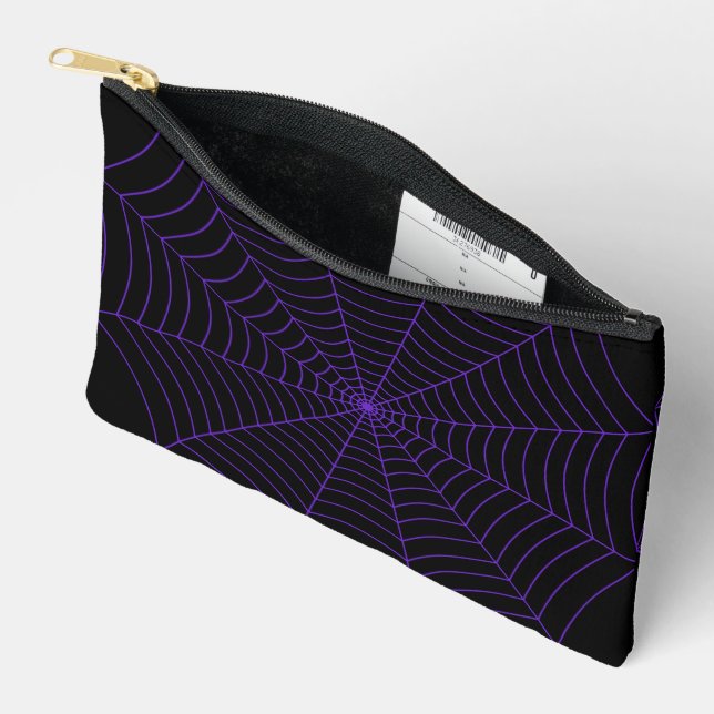 Black purple spider web Halloween pattern Accessory Pouch (Open)