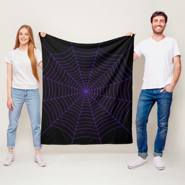 Black purple spider web Halloween pattern Fleece Blanket (In Situ)