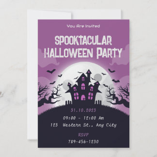 Black Purple Spooky Halloween Party Invitation