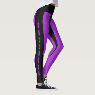 Black Purple Stripes Pattern Custom Name Patricia Leggings